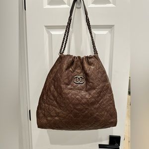 Vintage Chanel Elastic Tote Chocolate Brown Glazed Caviar